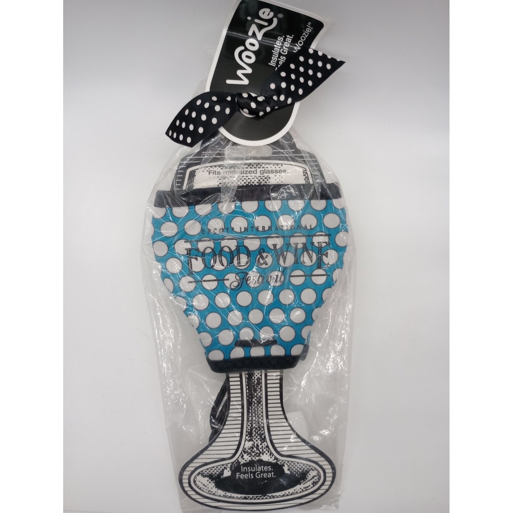 Disney Epcot Food & Wine Festival Woozie Wine Glass Insulator Polka Dot Blue